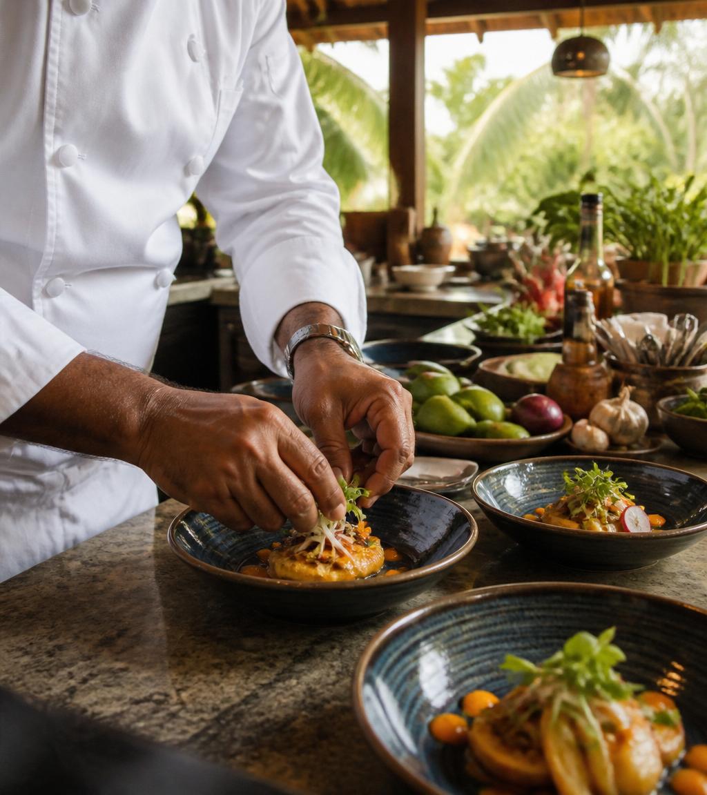 Private chef plating a dish at the villa